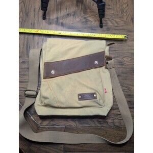Augur Messenger Bag Leather Canvas Shoulder Bag Crossbody Purse Brown Unisex
